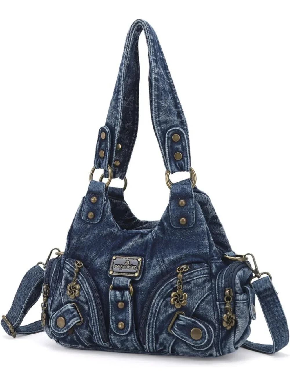 Stylish Small Hobo Shoulder Bag - Vegan Leather Multi-Pocket Tote with Zipper